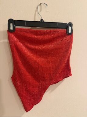 Red Sparkle Asymmetric Tube Top